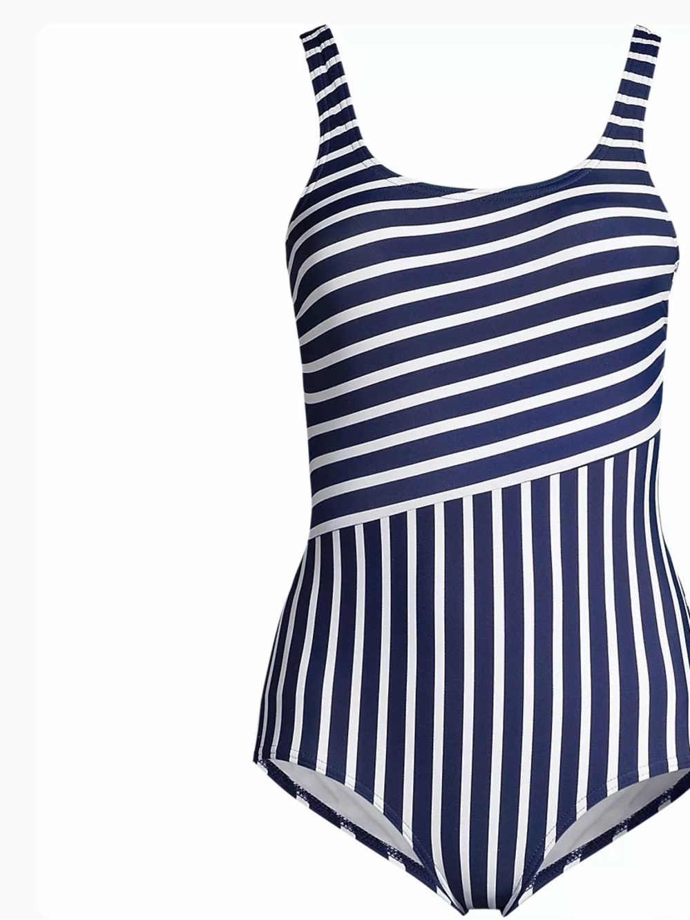 Lands End One Piece Swimsuit Slimming Asymmetric Stripe 8 Long Tall Navy Whit3
